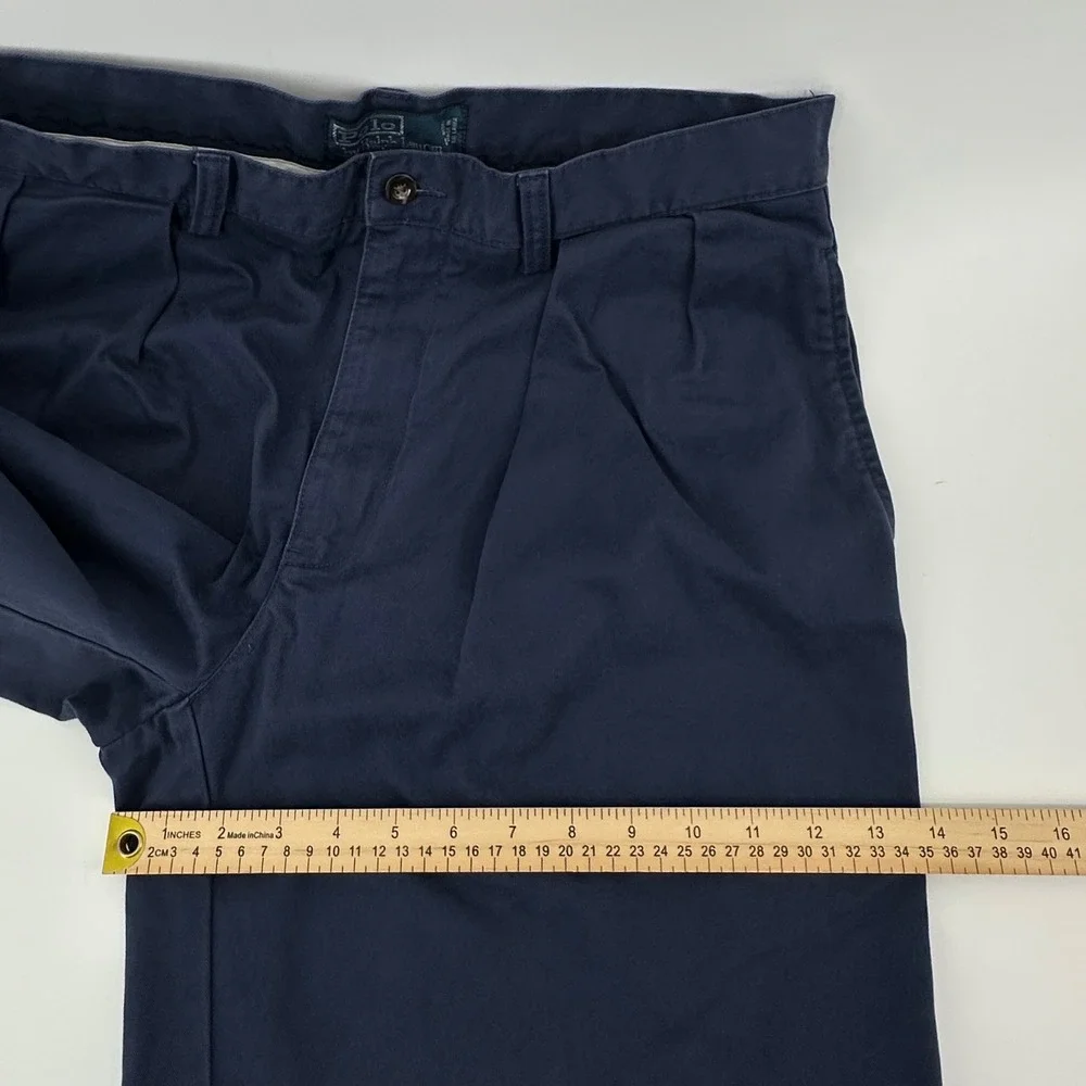 VTG Polo Ralph Lauren Mens Tyler Fit Pleated Chino Shorts Blue Cotton Size 33